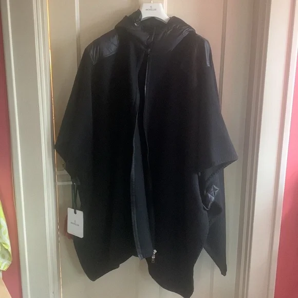 Moncler Mantella Down hood logo jacquard wool cape